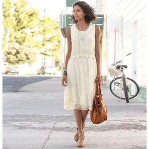 Sundance Juliet Lace Embroidered Mesh Dress Fairycore Cream Ivory SZ 4